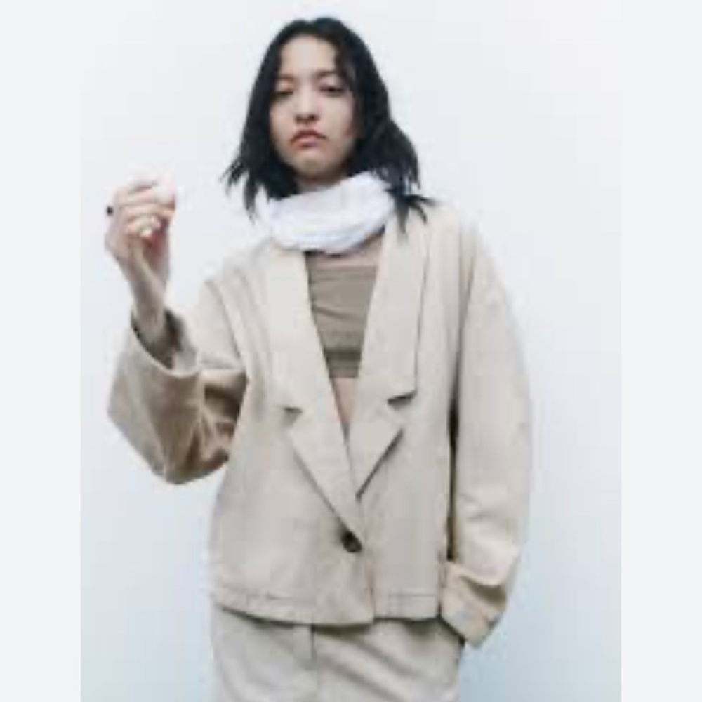 OVERSIZED CORDUROY BLAZER Ecru ZARA - Picture 4 of 7